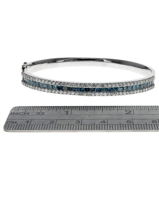 Alternating Irradiated Blue and White Diamond Bangle Bracelet